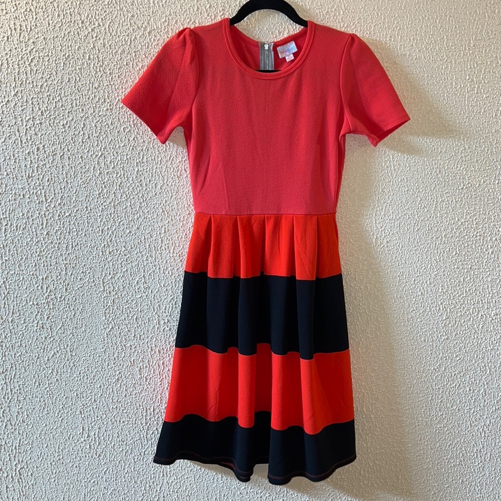 XS Orange/Black LuLaRoe Amelia Dress
